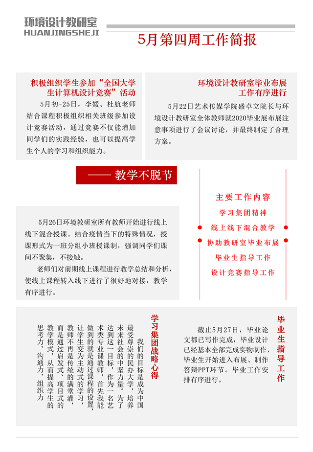 【工作简报】环境设计教研室2020年5月第二期工作简报